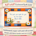 Orange & Blue Floral Patchwork Quilt Label