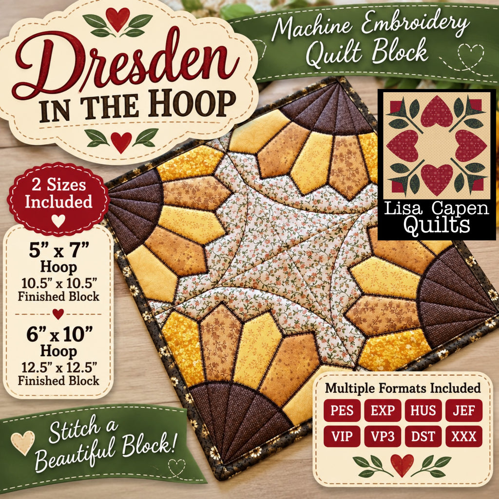 Dresden In-the-Hoop Quilt Block Embroidery Design - ITH Applique Machine Embroidery Pattern